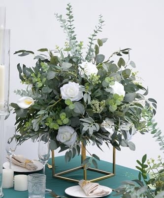 Silky Flower Store Artificial White Green Flower Ball Centerpieces, Wedding Reception Aisle Decor, 23.6in, 2pcs 14 14 Product: Angela flower 2pcs Big 23inch Artificial White & Green Centerpieces Decor for Tables, Floral Arrangement Bouquet for Wedding Reception Aisle Ceremony Party Flowers Balls (Without Stand)