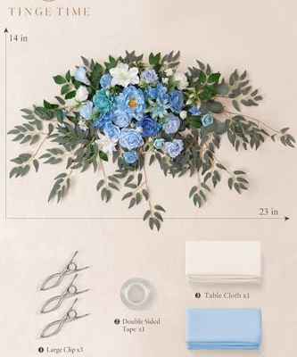Product: TINGE TIME Artificial Sweetheart Flower Swag with Tablecloth and Table Runner, Pack of 3 Floral Arrangement for Wedding Sweetheart Table Centerpiece Decoration Valentine's Day (Provence Blue)