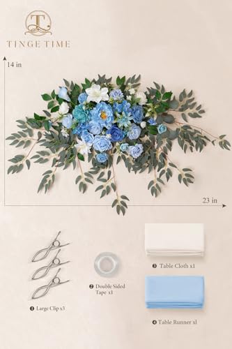 Product: TINGE TIME Artificial Sweetheart Flower Swag with Tablecloth and Table Runner, Pack of 3 Floral Arrangement for Wedding Sweetheart Table Centerpiece Decoration Valentine's Day (Provence Blue)