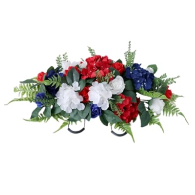 Product: TIKTOLA Artificial Cemetery Flowers for Grave Decorations Memorial Rose Headstone Saddle Outdoor Tombstone Red White Blue