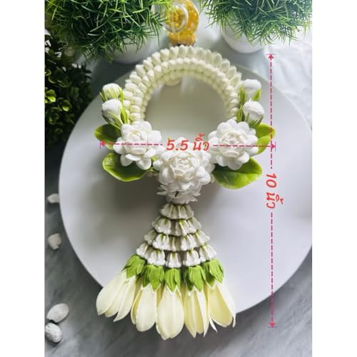 Product: Handmade Thai Garland – Artificial Jasmine Lei with Clay Orchid & Crown Flowers, 10” Long Floral Decoration for Home Altar & Spiritual Gift