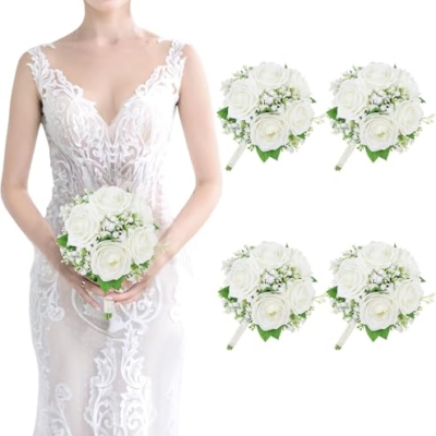 Silky Flower Store Artificial Bridesmaid Bouquet, Wedding Floral Centerpiece, Roses Hydrangea Eucalyptus, Rustic Hemp Rope, 10 Pcs 32.5cm 8 8 Product: Beautiful Flower Gentle Bridesmaid Bouquet, 10Pcs Artificial Floral Centerpiece for Wedding Bouquets, Ceremonies and Anniversary Proposals Used for Home Decoration, Weddings