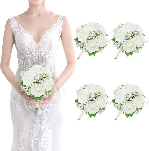 Silky Flower Store Artificial Bridesmaid Bouquet, Wedding Floral Centerpiece, Roses Hydrangea Eucalyptus, Rustic Hemp Rope, 10 Pcs 32.5cm 1 1 Product: Beautiful Flower Gentle Bridesmaid Bouquet, 10Pcs Artificial Floral Centerpiece for Wedding Bouquets, Ceremonies and Anniversary Proposals Used for Home Decoration, Weddings