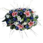 Product: Jucgghk Vivid and Realistic Floral Art Dark Blue Artificial Headstone Cemetery Saddle, 22-24” Cemetery Flower Arrangement,Headstone Flower for Outdoor Grave Decorations