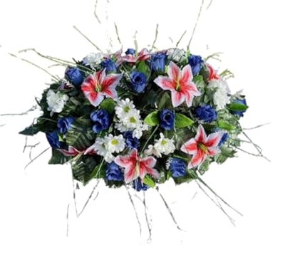 Product: Jucgghk Vivid and Realistic Floral Art Dark Blue Artificial Headstone Cemetery Saddle, 22-24” Cemetery Flower Arrangement,Headstone Flower for Outdoor Grave Decorations