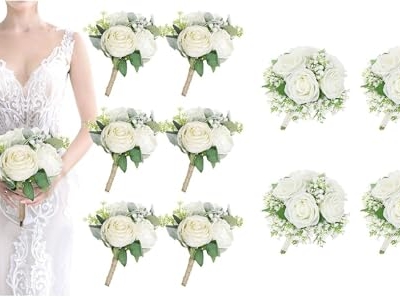 Silky Flower Store Artificial Bridesmaid Bouquet, Wedding Floral Centerpiece, Roses Hydrangea Eucalyptus, Rustic Hemp Rope, 10 Pcs 32.5cm 12 12 Product: Beautiful Flower Gentle Bridesmaid Bouquet, 10Pcs Artificial Floral Centerpiece for Wedding Bouquets, Ceremonies and Anniversary Proposals Used for Home Decoration, Weddings