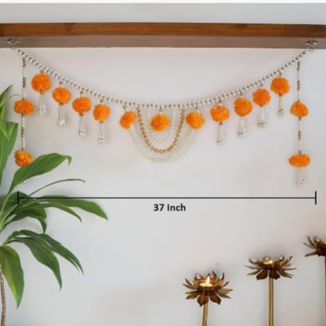 Product: DC IMPEX Artificial Marigold & Bead Door Hanging Toran – 94cm Fabric Floral Banner for Entryway and Indoor Decor