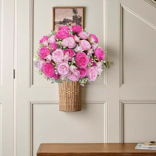 Product: MHMJON 20 Bunches Fake Red Roses 10 Bundles Peonies Artificial Flowers, Pink Silk Peony Flower Bulk Bridesmaid Bouquet for Indoor Home Decor Bedroom Kitchen Office Wedding Party Table Centerpieces