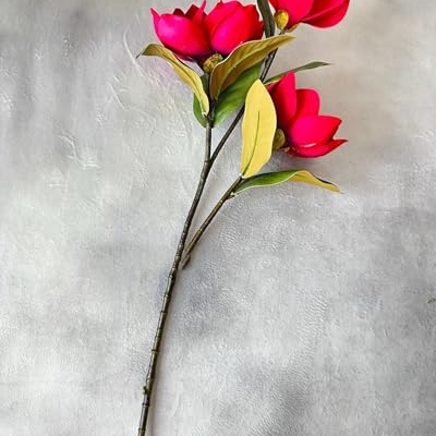 Silky Flower Store Red Artificial Magnolia Stem, 3 Heads, Realistic Faux Flower for Wedding Home Decor, 30in 10 10 Product: 3PCS Red 3 Heads Magnolia Stem,30" Realistic Artificial Flower for Wedding Table DIY Floral Arrangement Party Home Decor(NO VASE) for Wedding/Home Decoration