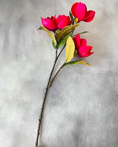 Silky Flower Store Red Artificial Magnolia Stem, 3 Heads, Realistic Faux Flower for Wedding Home Decor, 30in 4 4 Product: 3PCS Red 3 Heads Magnolia Stem,30" Realistic Artificial Flower for Wedding Table DIY Floral Arrangement Party Home Decor(NO VASE) for Wedding/Home Decoration