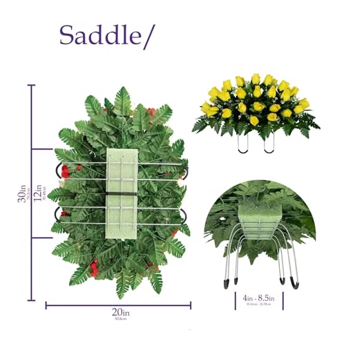 Product: Jucgghk Vivid and Realistic Floral Art Yellow Rose Bud Cemetery Saddle and Flower Arrangement Set, Artificial 1 Saddle and 2 Bouquets for Grave Tombstone Decorations(NO VASE)