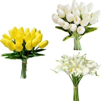 Product: Beautiful Flower Romantic Tulips and Calla Lilies, 20Pcs Artificial Flowers, for Table Center, Indoor and Outdoor, Home Floral Decoration (No Vase) Used for Home Decoration, Weddings
