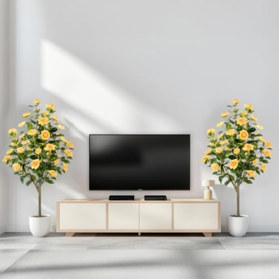 Product: Hylmiip Artificial Camellia Tree 2 Pack, Artificial Plants Outdoor Faux Floral Plant in Cement Pot Fake Silk Camellia Tree Plants for Home House Living Room Office Decor (Yellow, 4 FT)