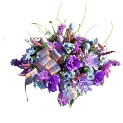 Product: Jucgghk Vivid and Realistic Floral Art 32" Purple Easter Saddle Flower, Artificial Elegant Saddle Flower for Outdoor Cemetery Grave Tombstone Decorations