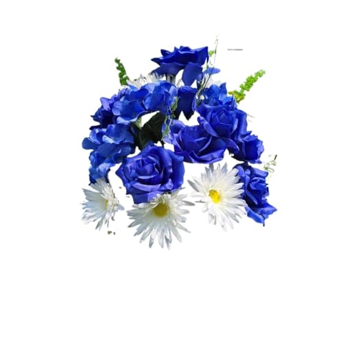 Product: Blue Roses Headstone Saddle and Cemetery Cone, White Gerbera Daisies Hydrangeas Cemetery Cone for Cemetery Decoration Garland for Table Centerpiece Holiday Party Weddi