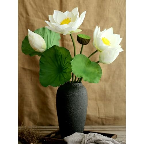 Product: LIAN16PENG Floral Installations Artificial Lotus Lotus Leaves Bouquet Ornament Silk Flowers Fake Flowers Table Decorations Living Room Decoration Simulation Flowers Party Decoration(White)