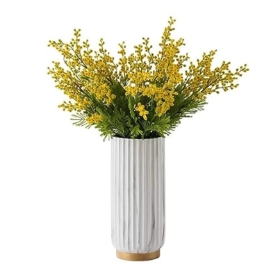 Product: Artificial Flowers Fake Flower Artificial Yellow Acacia Flowers Mimosa Plush Silk Flower Fake Flower Vase Set Home Wedding Party Table Decorations (Color : Frosted Vase+flower) (Blue Vase+flower )