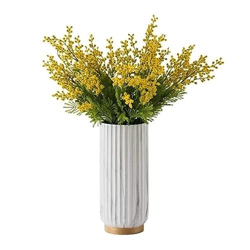 Product: Artificial Flowers Fake Flower Artificial Yellow Acacia Flowers Mimosa Plush Silk Flower Fake Flower Vase Set Home Wedding Party Table Decorations (Color : Frosted Vase+flower) (Blue Vase+flower )