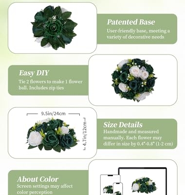 Product: BLOSMON Green Flowers Rose Centerpieces: 6 Pcs Artificial Flower Balls for Wedding Dinning Table - Fake Silk Kissing Bouquet Floral Arrangement for Home Party Event Decor