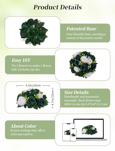 Product: BLOSMON Green Flowers Rose Centerpieces: 6 Pcs Artificial Flower Balls for Wedding Dinning Table - Fake Silk Kissing Bouquet Floral Arrangement for Home Party Event Decor