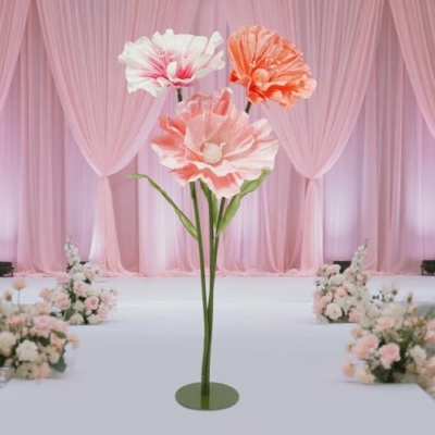 Product: NTNOEA Giant Artificial Flowers Set of 3-55 Inch Tall Large Crepe Paper Flowers with Stand, Oversized Fake Flowers for Wedding Decor, Photo Backdrop, Party Centerpiece (Pink/Peach/Orange)