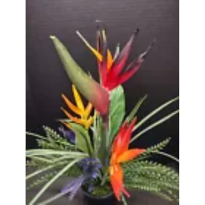Silky Flower Store Bird of Paradise Faux Silk Table Centerpiece, Tropical Wedding Decor, On Foam Disc, 17in Tall, 4in Disc 6 6 Product: Bird of Paradise On Disc Table Decoration, Weddings, Centerpiece Or Artificial Flowers