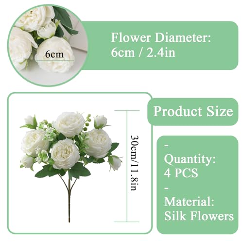 Product: huiyonglan 4 Bunches Peony Artificial Flowers, Artificial Peony Silk Flowers, Fake Flower, White Flower Silk Peonies Bouquets for Wedding Party Table Centerpieces Floral Arrangement Home Decor