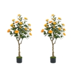 Product: 47" Artificial Camellia Tree,2 Pack Fake Flower Plants Artificial Tree with Greenery Leave, Faux Plants with Orange Flowers for Summer Modern Office Outdoor Outside Decor Front Door