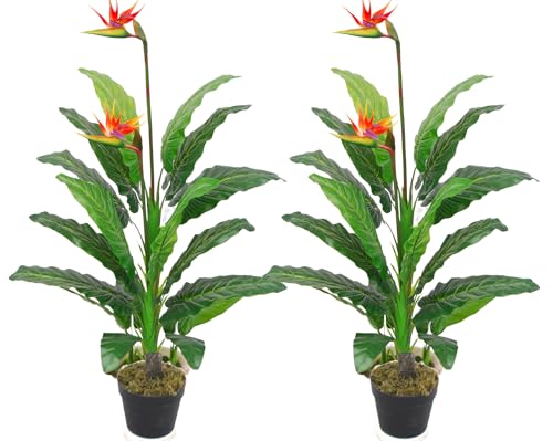 Product: Pair AMERIQUE 5 Feet Artificial Plant Bird of Paradise Trees with Two Flower Sprays Potted in Nursery Pot