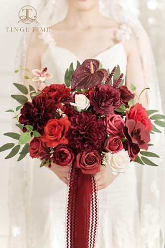 Silky Flower Store Burgundy Artificial Wedding Bouquet, Bride Bridal Bouquet, Faux Flowers, Romantic Vintage Ceremony Decor, 11 Inch 7 7 Product: TINGE TIME 11 Inch Wedding Bouquets for Bride, Burgundy Artificial Flowers Bouquet, Brides & Bridesmaids Bouquet Tossing Bouquet for Wedding Anniversary Ceremony Bridal Shower Decorations