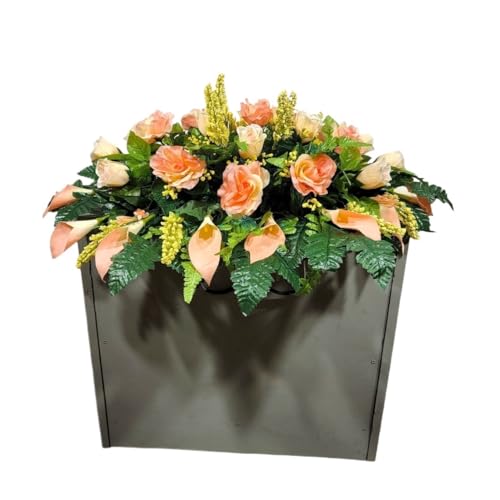 Peach Headstone Saddle, Calla Lily and Rose Grave Flowers for Perfect Funeral or Memorial Decoration Garland for Table Centerpiece Holiday Party Weddi - Artificial Flower Arrangements Product: Peach Headstone Saddle, Calla Lily and Rose Grave Flowers for Perfect Funeral or Memorial Decoration Garland for Table Centerpiece Holiday Party Weddi
