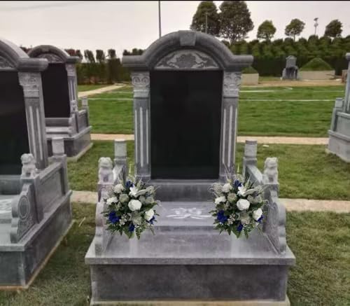 Product: Jucgghk Vivid and Realistic Floral Art Blue Silver White Cemetery Flowers, Artificial Graveside Flowers for Cemetery Headstones Decoration(2)