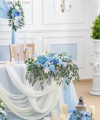 Product: TINGE TIME Artificial Sweetheart Flower Swag with Tablecloth and Table Runner, Pack of 3 Floral Arrangement for Wedding Sweetheart Table Centerpiece Decoration Valentine's Day (Provence Blue)