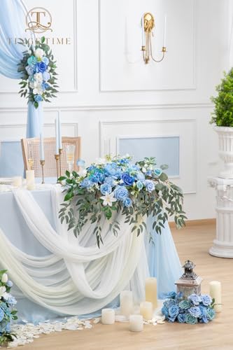 Product: TINGE TIME Artificial Sweetheart Flower Swag with Tablecloth and Table Runner, Pack of 3 Floral Arrangement for Wedding Sweetheart Table Centerpiece Decoration Valentine's Day (Provence Blue)