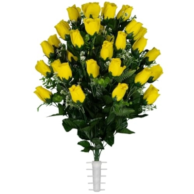 Product: Jucgghk Vivid and Realistic Floral Art Yellow Rose Bud Cemetery Saddle and Flower Arrangement Set, Artificial 1 Saddle and 2 Bouquets for Grave Tombstone Decorations(NO VASE)