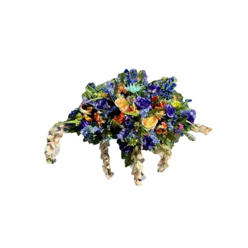 Product: Jucgghk Vivid and Realistic Floral Art 36" Blue and Cream Cemetery Saddle,Artificial Memorial Day Saddle for Cemetery Headstone