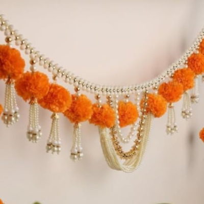 Product: DC IMPEX Artificial Marigold & Bead Door Hanging Toran – 94cm Fabric Floral Banner for Entryway and Indoor Decor