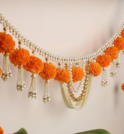 Product: DC IMPEX Artificial Marigold & Bead Door Hanging Toran – 94cm Fabric Floral Banner for Entryway and Indoor Decor