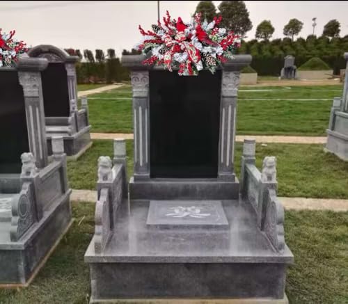 Product: Jucgghk Vivid and Realistic Floral Art Two Redbirds with Red and White Christmas Cemetery Saddle, Christmas Cemetery Flowers, Headstone Saddle Arrangement, Christmas Saddle for Headstone