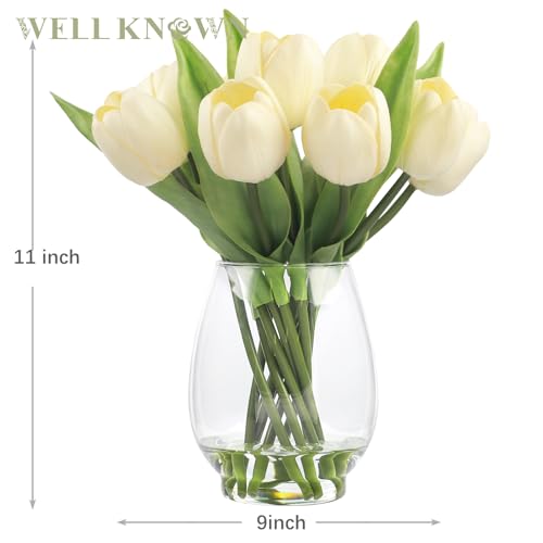 Product: WELL KNOWN 12 Pcs Tulips Artificial Flowers in Vase, Real Touch Tulips with Vase with Upgrate Acrylic Water Flower Arrangements Centerpiece for Dining Room Table Decoration（Cream）