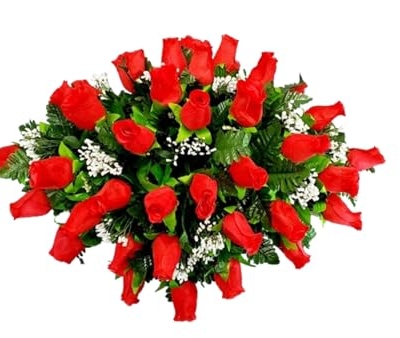 Product: Jucgghk Vivid and Realistic Floral Art 32" Red Rose Grave Flowers,Realistic Vibrant Flowers, Outdoor Grave Decorations for Headstone
