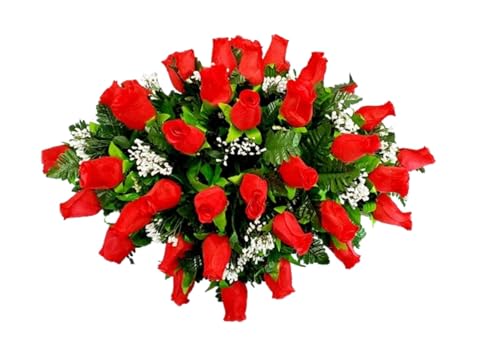 Product: Jucgghk Vivid and Realistic Floral Art 32" Red Rose Grave Flowers,Realistic Vibrant Flowers, Outdoor Grave Decorations for Headstone
