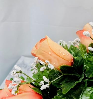 Product: Jucgghk Vivid and Realistic Floral Art Orange Single Headstone Cemetery Saddle, 22-24” Cemetery Flower Arrangement for Grave Tombstone Decorations