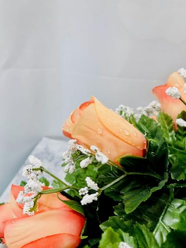 Product: Jucgghk Vivid and Realistic Floral Art Orange Single Headstone Cemetery Saddle, 22-24” Cemetery Flower Arrangement for Grave Tombstone Decorations