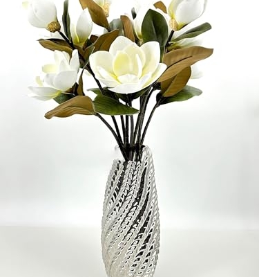 Silky Flower Store White Real Touch Magnolia Stem, 3 Heads Artificial Flower Wedding Home Decor, 30in 9 9 Product: 3PCS White Real Touch 3 Heads Magnolia Stem,30" Realistic Artificial Flower for Wedding Table DIY Floral Arrangement Party Home Decor(NO VASE) for Wedding/Home Decoration