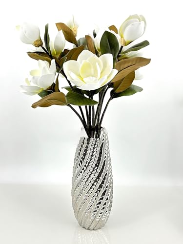 Silky Flower Store White Real Touch Magnolia Stem, 3 Heads Artificial Flower Wedding Home Decor, 30in 3 3 Product: 3PCS White Real Touch 3 Heads Magnolia Stem,30" Realistic Artificial Flower for Wedding Table DIY Floral Arrangement Party Home Decor(NO VASE) for Wedding/Home Decoration