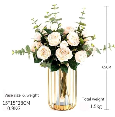 Product: SHUawan Artificial Silk Flower Bouquet in Vase – 65cm Realistic Faux Flowers for Wedding Home Office Table Décor(Red)