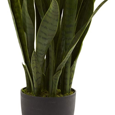 Silky Flower Store Artificial Sansevieria Plant, Nearly Natural Green 4855 Black Planter, Faux Indoor Decor 35in. 16 16 Product: Nearly Natural, Green 4855 35in. Sansevieria with Black Planter