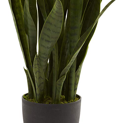 Silky Flower Store Artificial Sansevieria Plant, Nearly Natural Green 4855 Black Planter, Faux Indoor Decor 35in. 6 6 Product: Nearly Natural, Green 4855 35in. Sansevieria with Black Planter