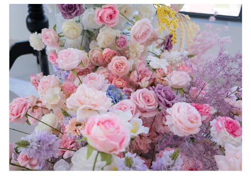 Silky Flower Store Artificial Flower Garland Runner, Cascading Wedding Centerpiece, Pink White Hydrangea Rose Decor, 240cm x 110cm 7 7 Product: 94.5in Artificial Flower Garland Runner, Cascading Floral Centerpiece for Wedding & Banquet Table Decor, Hotel Event Conference Party Backdrop, Faux Hydrangea Rose Bouquet